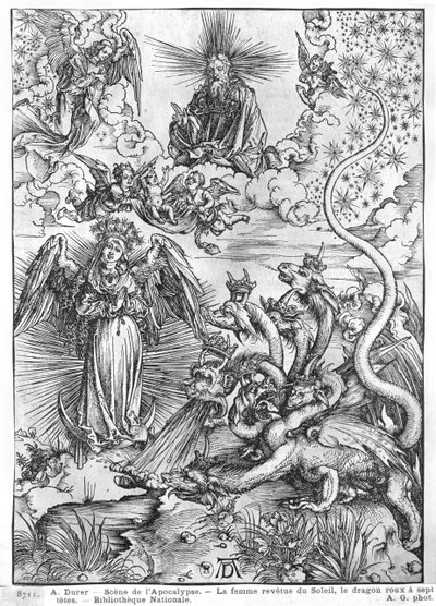 Scene from the Apocalypse, The Woman Clothed with the Sun and the Seven-Headed Dragon by Albrecht Dürer